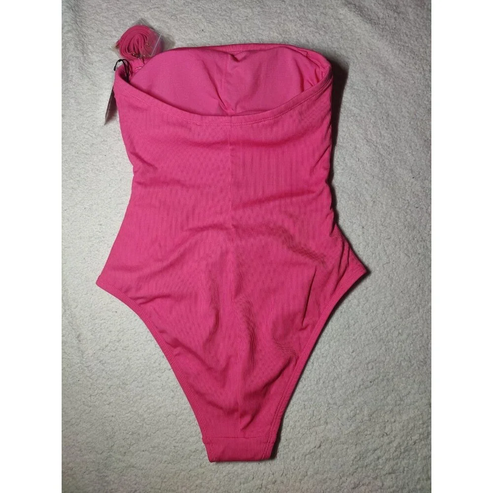 Shade‎ & Shore Pink Ruched Ribbed Convertible One-Piece Swimsuit M 8-10 NWT